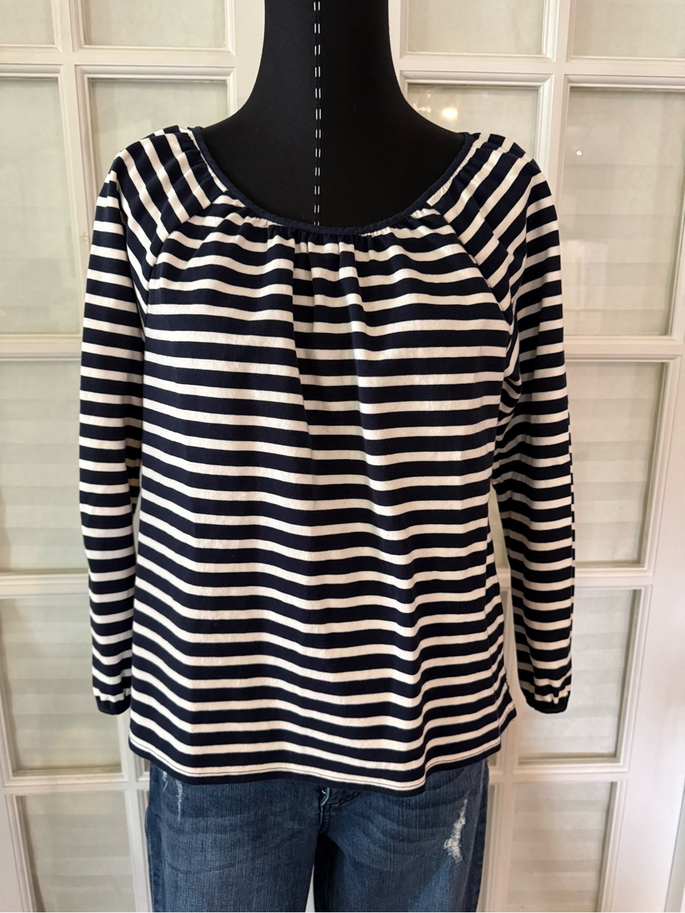 J.Crew Navy and White Striped Knit Top